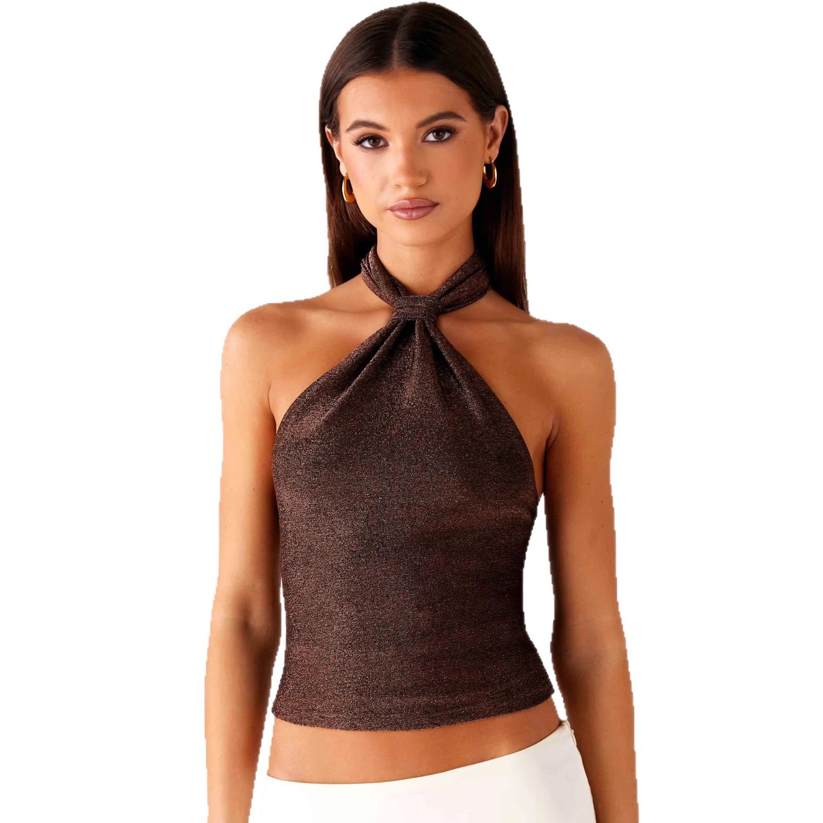 Womens Light Luxury Sexy Halterneck Off-Shoulder Top