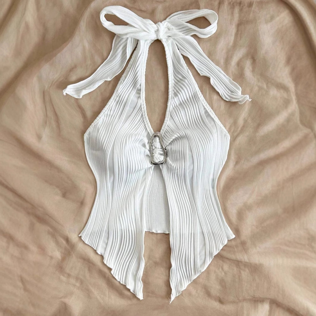 Casual Lace Up Metal Buckle Fit Asymmetric Hem Vest