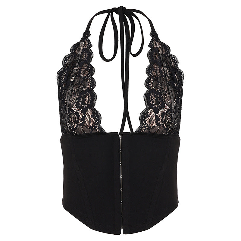 European And American-style Casual Sexy Lace Halter Strap Bodysuit