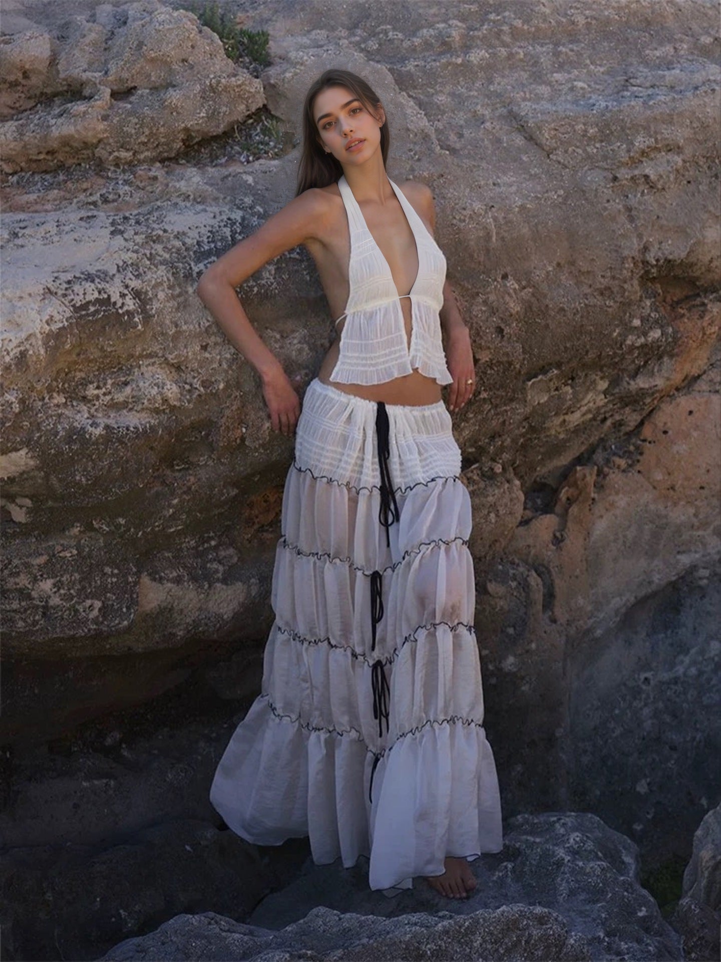 Split-style Vacation Three-piece Swimsuit With Straps