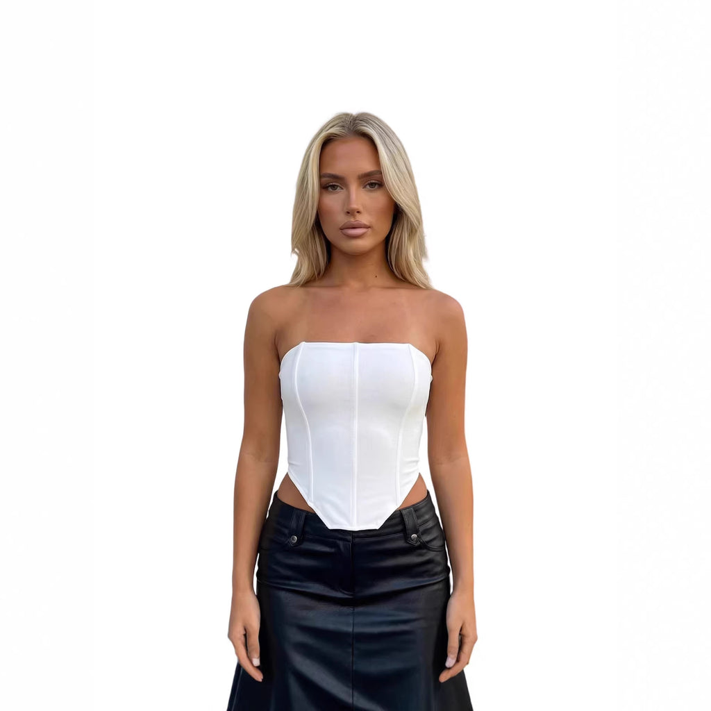 Fashionable Strapped Waist-Cinching Asymmetrical Tube Top For Women