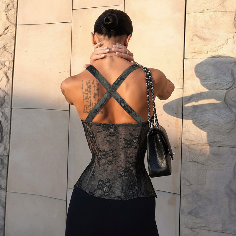 Wind Lace Sexy Corset Bustier Top All-Match Slim-Fit Tank Top For Women