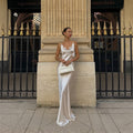 V-neck Lace-panel Long Satin Slip Dress