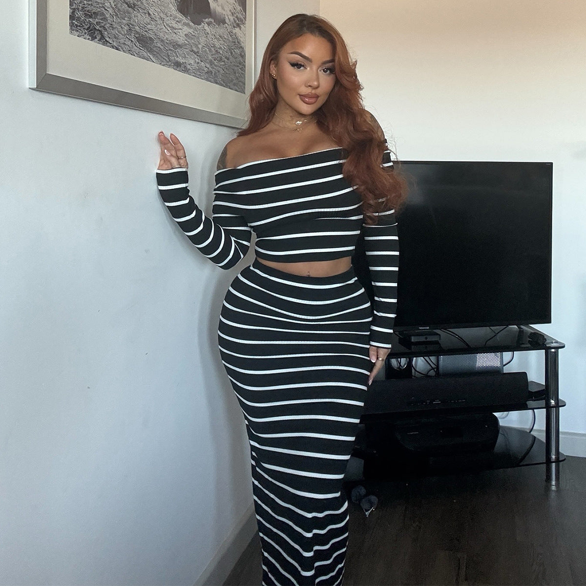 Womens Slim-fit Bodycon Skirt And Top Set