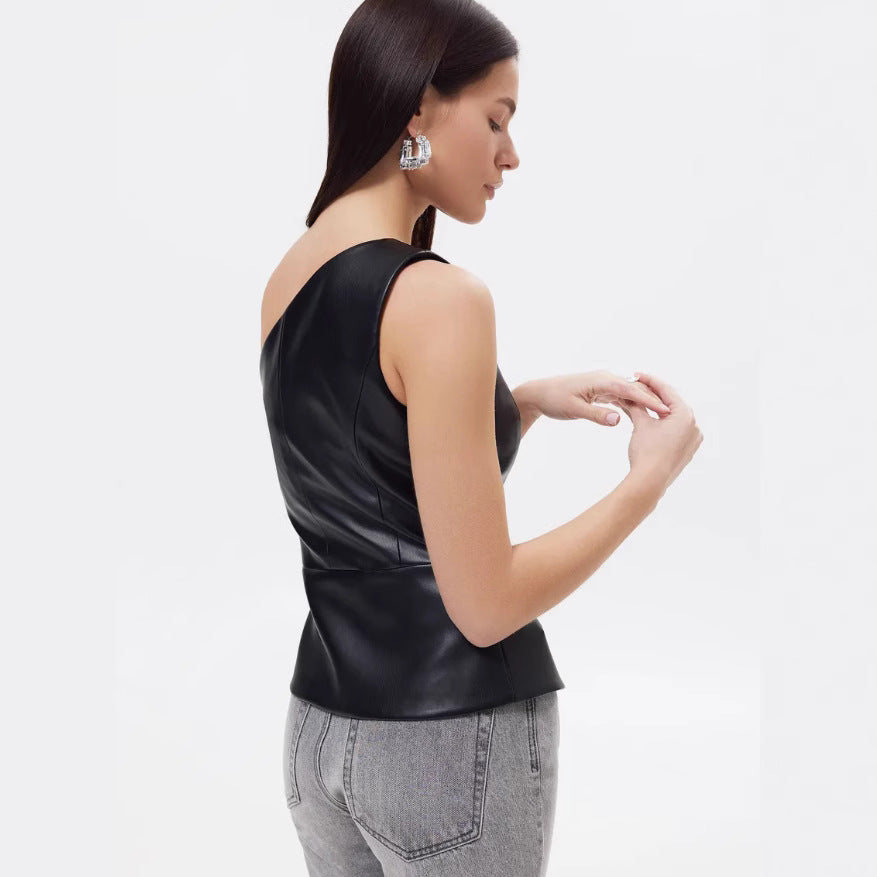 Women's Single-breasted Short Asymmetric Shoulder Off-shoulder Vest
