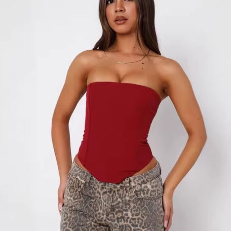 Fashionable Strapped Waist-Cinching Asymmetrical Tube Top For Women