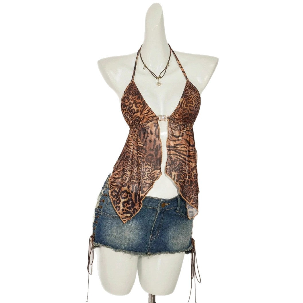 Sexy Printed Halter-Neck Fashionable Womens Top