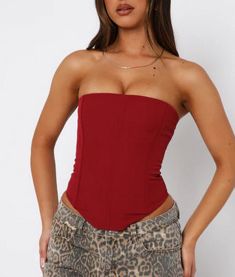 Fashionable Strapped Waist-Cinching Asymmetrical Tube Top For Women