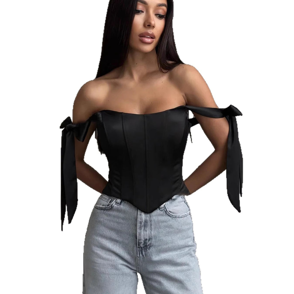 Fishtail Low-cut Top Pure Yet Alluring French-style Outerwear Lace-up Bustier
