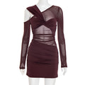 Womens Sexy Mesh Long-Sleeve Dress