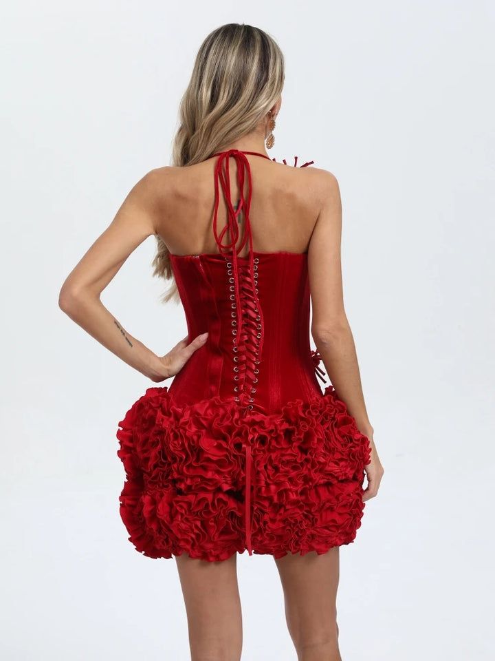 Bandage Vest Flower Evening Dress Two-piece Suit